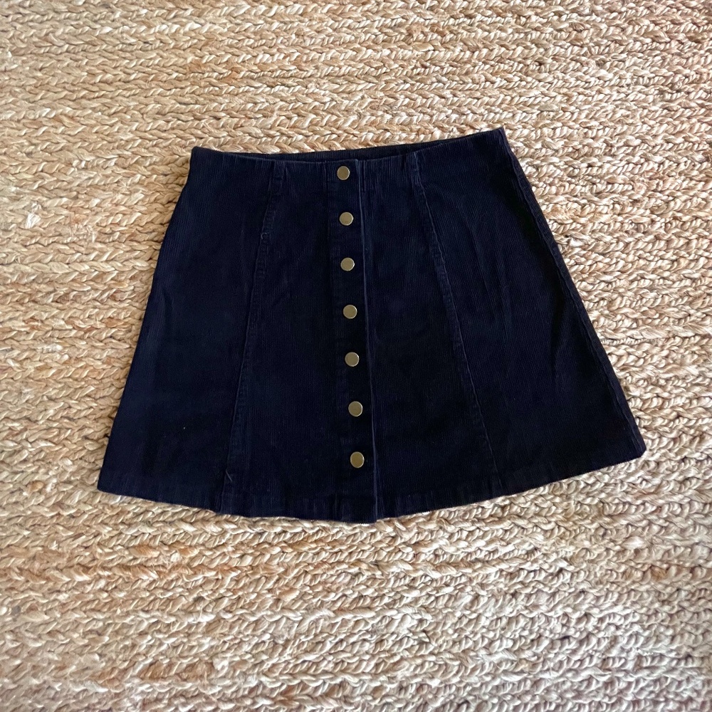 Wish List Black Corduroy Button Up Skirt